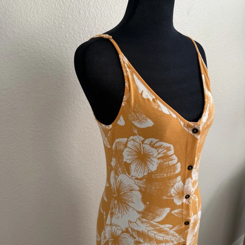 Roxy XS Seaside State Midi Dress Floral Tropical Buttons Ruffle Vacation Resort - Picture 3 of 9